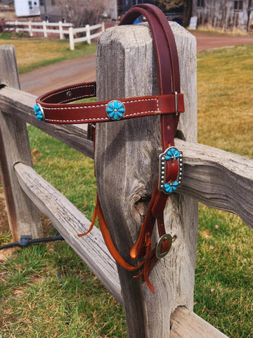 Browband Headstall with Turquoise Conchos